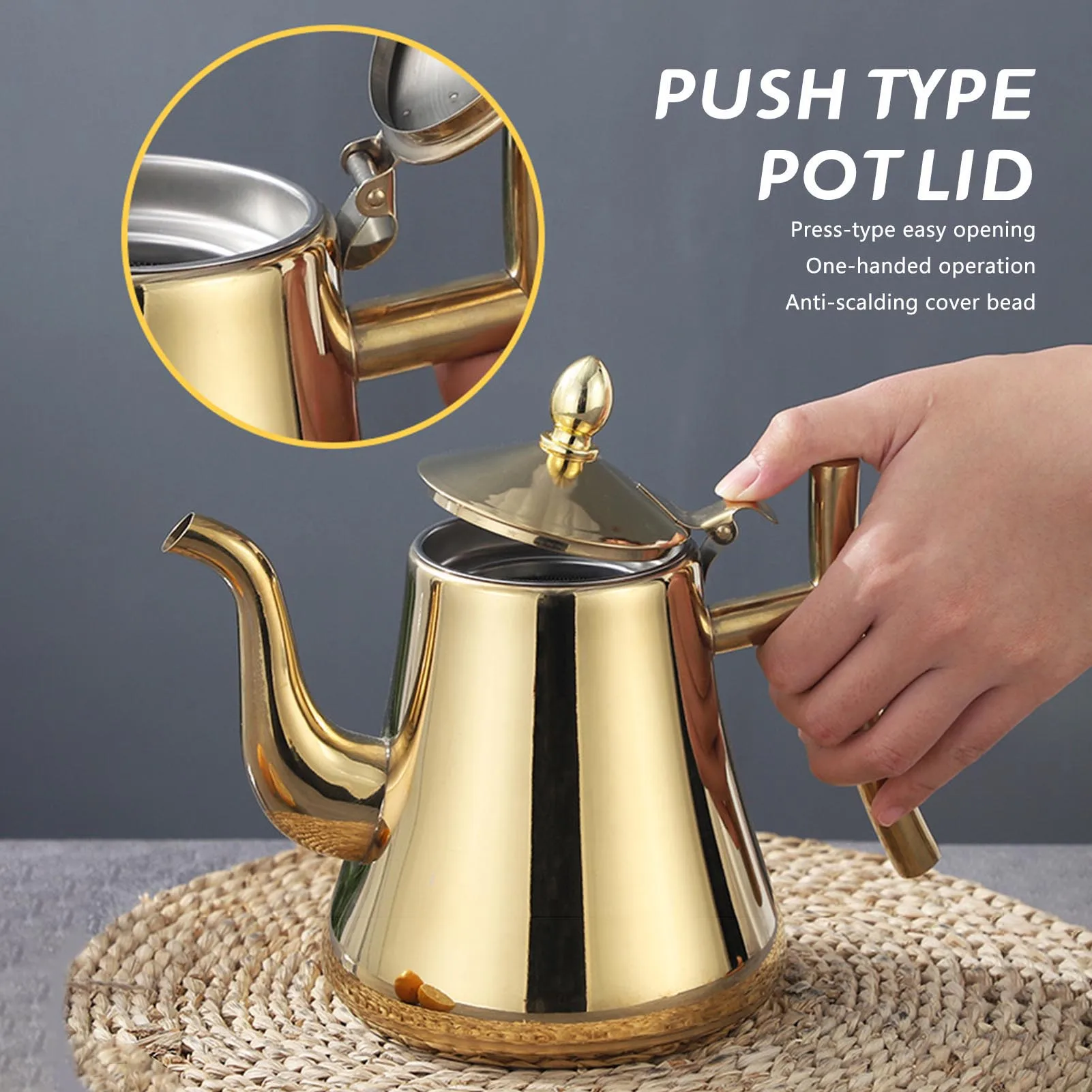 

1L Metal Tea Pot Stainless Steel Kashgar Pot With Strainer For Tea Coffee Milk Vintage Nordic Style Teapot Elegant Tablewares