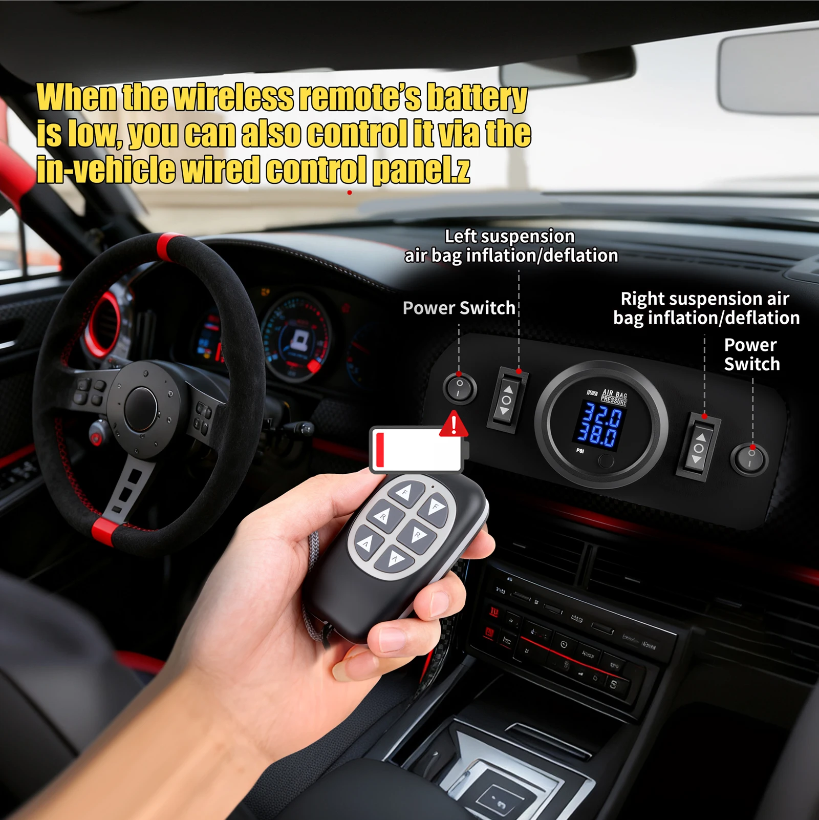 Air Suspension Control Kit With Pressure Gauge and Solenoid Valve and Control Panel Ship Type Switch And 6 Button Remote