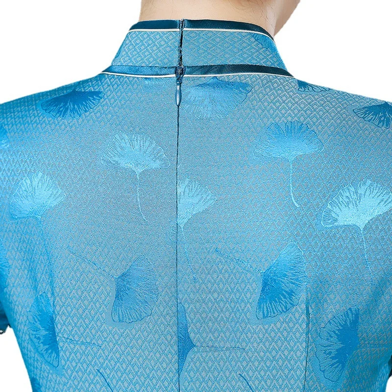 New Chinese Style Improved Banquet Dress and Cheongsam Qipao Women's Clothing High Quality Real Silk Plain Jacquard Handmade