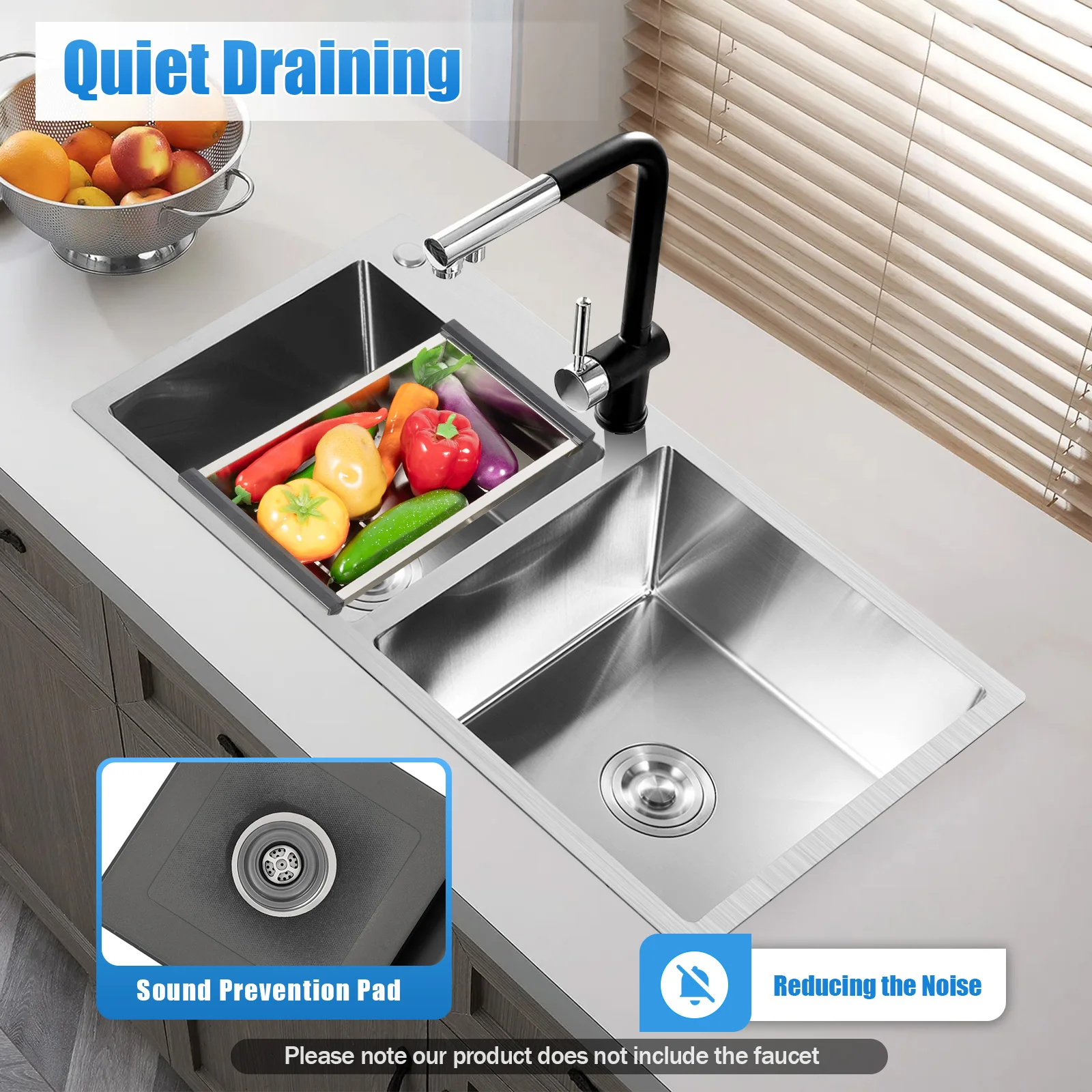 Stainless Steel Sink Combo Drop-in Kitchen Sink W/Drainer Filter Hot&Cold Water Faucet Drain Pipes for Kitchen Garages&Bar