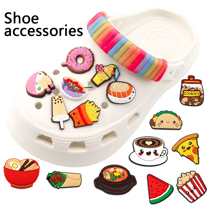 

1 Pcs Cute Food Shoe Charms PVC Slipper Decoration Donut Coffee Detachable Sandals Accessories Button Pins for Kids Hole Shoes