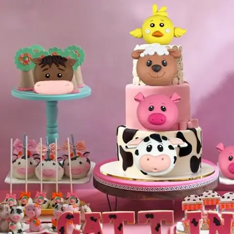 Tårtdekoration med djur, bondgårdstema, festdekorationer, djuransikte, tårtdekoration med ko, gris, häst, får, kyckling för babyshower med bondgårdstema, B 10 best sales tårtdekoration för babyn - №5