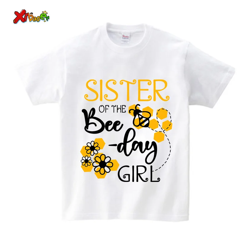 Birthday Girls T Shirt Family Matching Clothes Gift Cartoon Honeybee Printing Shirt Custom Name T-shirt Give Away Kids Stickers