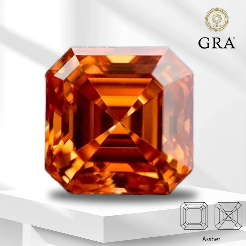 

Moissanite Stone Orange Colour Asscher Cut For Pass Diamond Tester Top Charms Jewelry Making Ring Materials With GRA Certificate