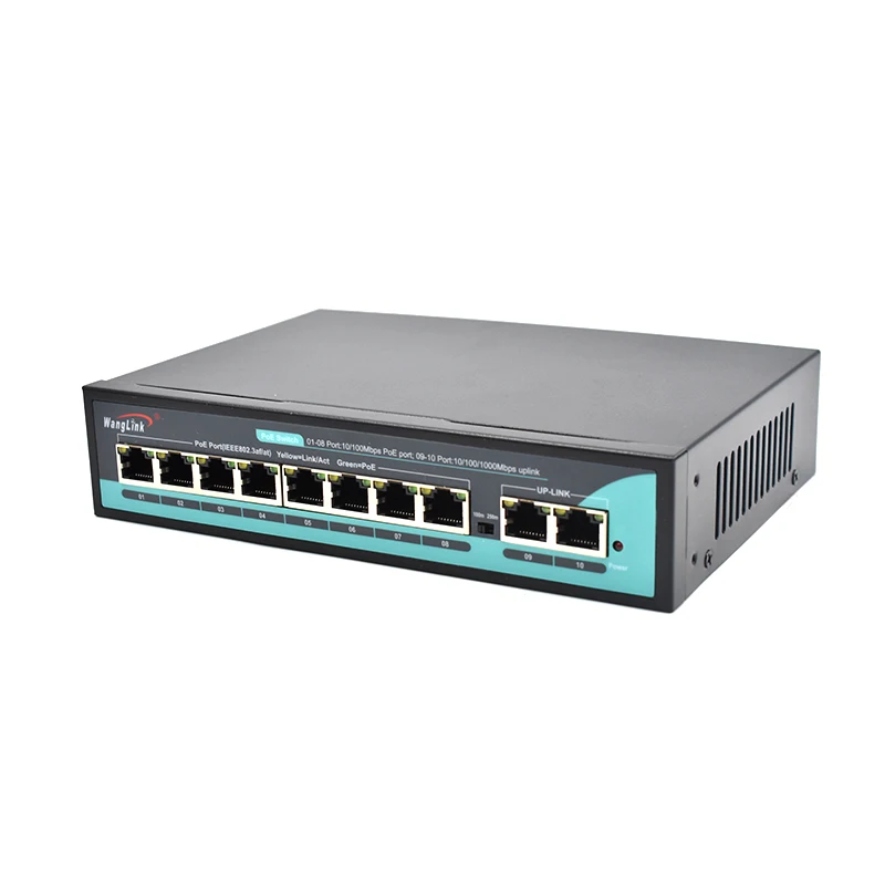 Wanglink Customize 8 Ports +2 Uplink Ports POE Switch 10/100M for Hikvision IP Camera