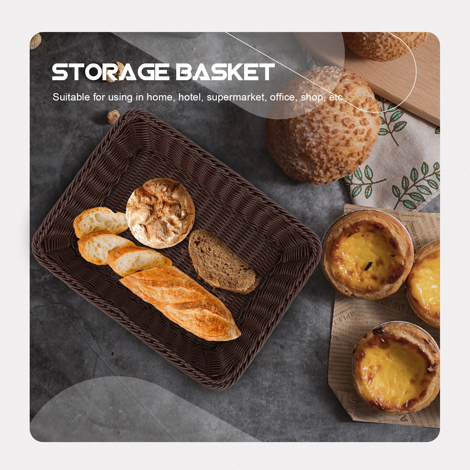 

Plastic Woven Storage Basket Vintage Rectangular Fruit Snack Display Holder Kitchen Sundries Organizer Pastoral Style Desktop