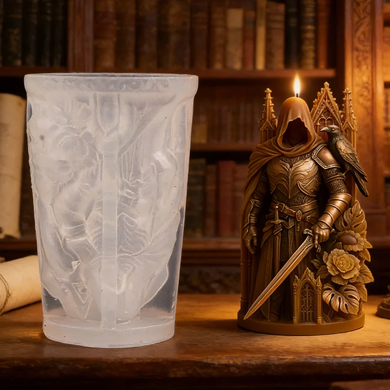 3D Knight Silicone Candle Mold  Faceless Warrior Statue Aroma Plaster Soap Scented Candle Craft Ornament Making Mould Home Decor