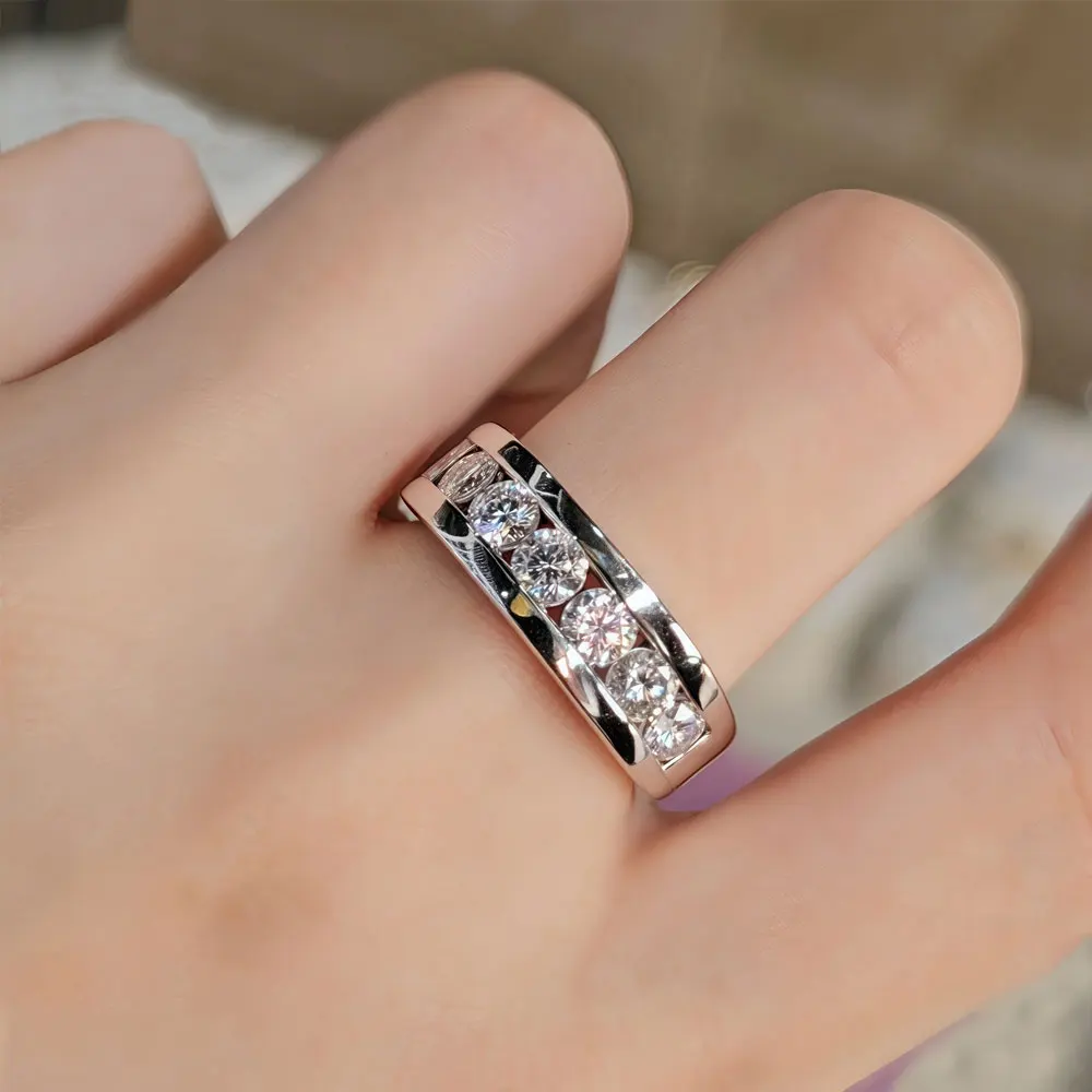 

Elegant 925 Sterling Silver 7 pieces Moissanite Ring Round Cut Accent, Women's Fine Jewelry for Engagement, Anniversary Gifts