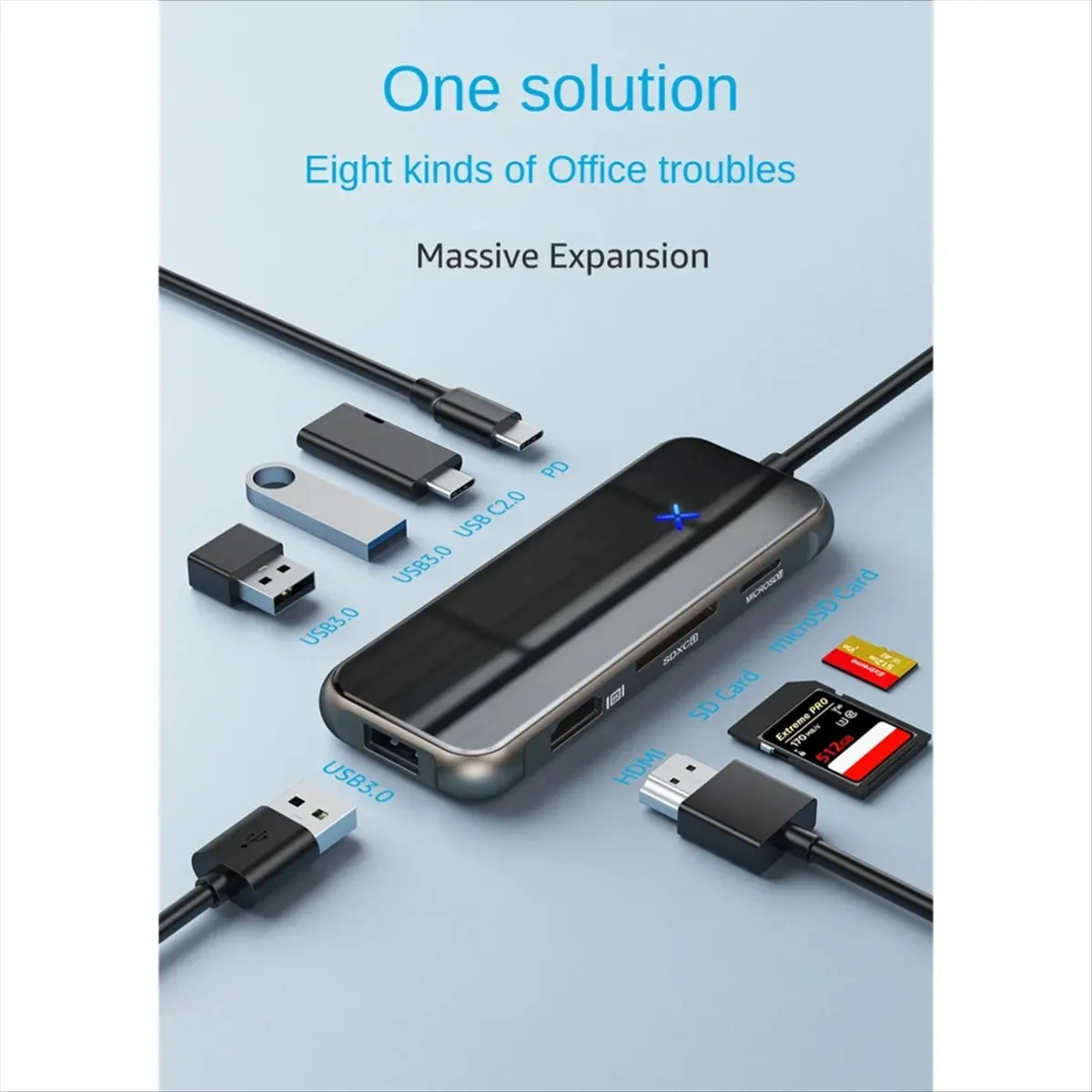 

【КУУПОН!】Док-станция типа C, 8 дюймов, один USB-концентратор из цинкового сплава для Huawei, Apple, Macbook, для Xiaomi, USB-удлинитель для ноутбука