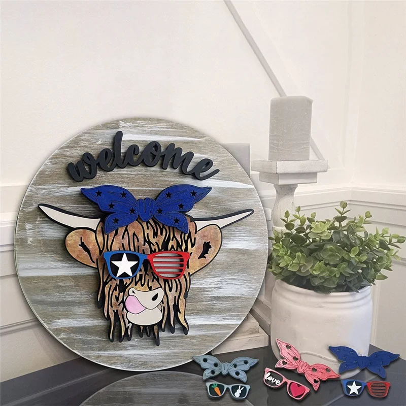 PB-11PCS colgador de puerta intercambiable para el día de Pascua, colgante de puerta de granja de vacas para decoración colgante de puerta delantera con cordón