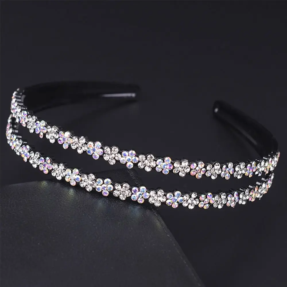 Korea Fashion Full Rhinestone Anti-slip Plum blossom Rhinestone Head Hoop Headwear Headband Hair Band