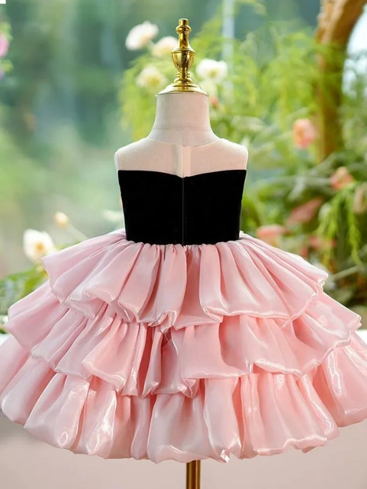 Children's Pink Evening Gown Host Piano Performance Wedding Birthday Party Flower Girl Dresses A4195 Bridesmaid Dresses