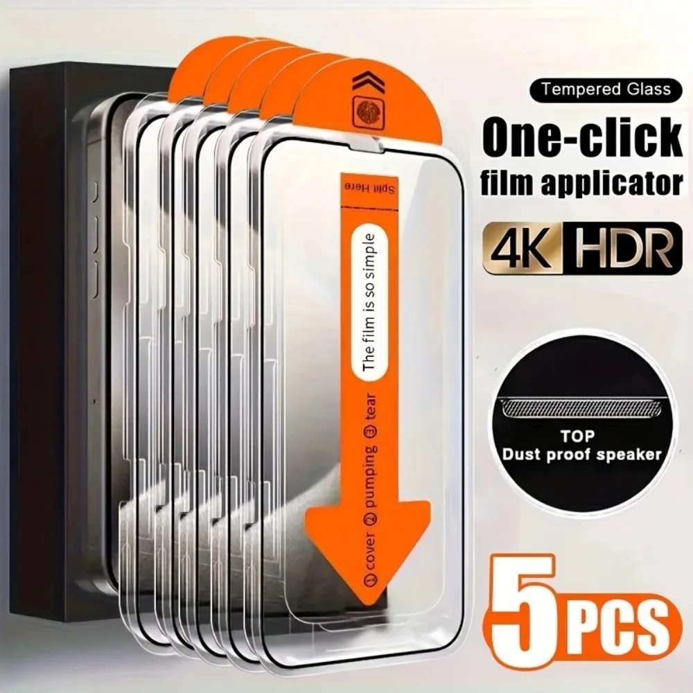 5 Pack Ultra HD Tempered Glass Screen Protector For iPhone 15 Pro Max 16 Pro 16 16e 14 13 12 11 Plus Mini XS XR X Full Coverage
