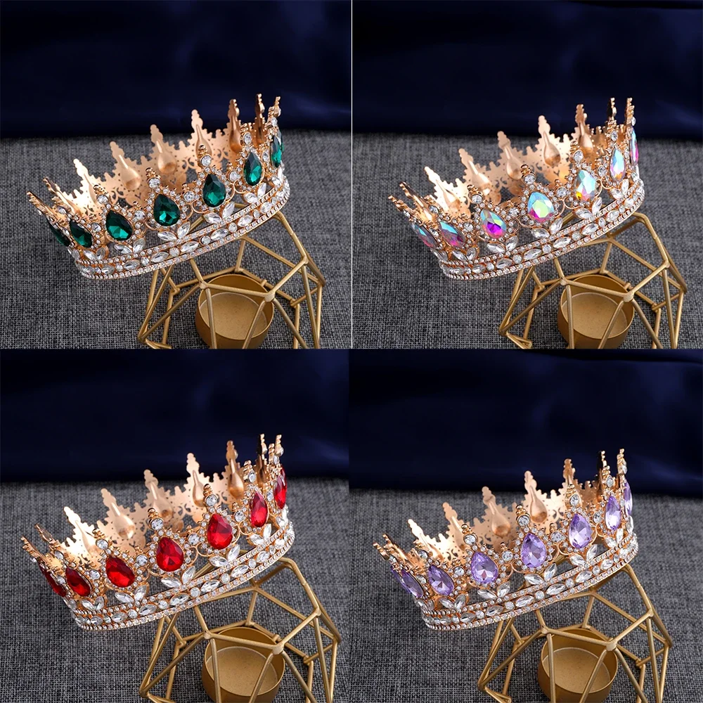 

Luxury Princess Queen Circular Crystal Crown Rhinestone Tiaras Bridal Wedding Baroque Celebration Hair Jewelry Accessories