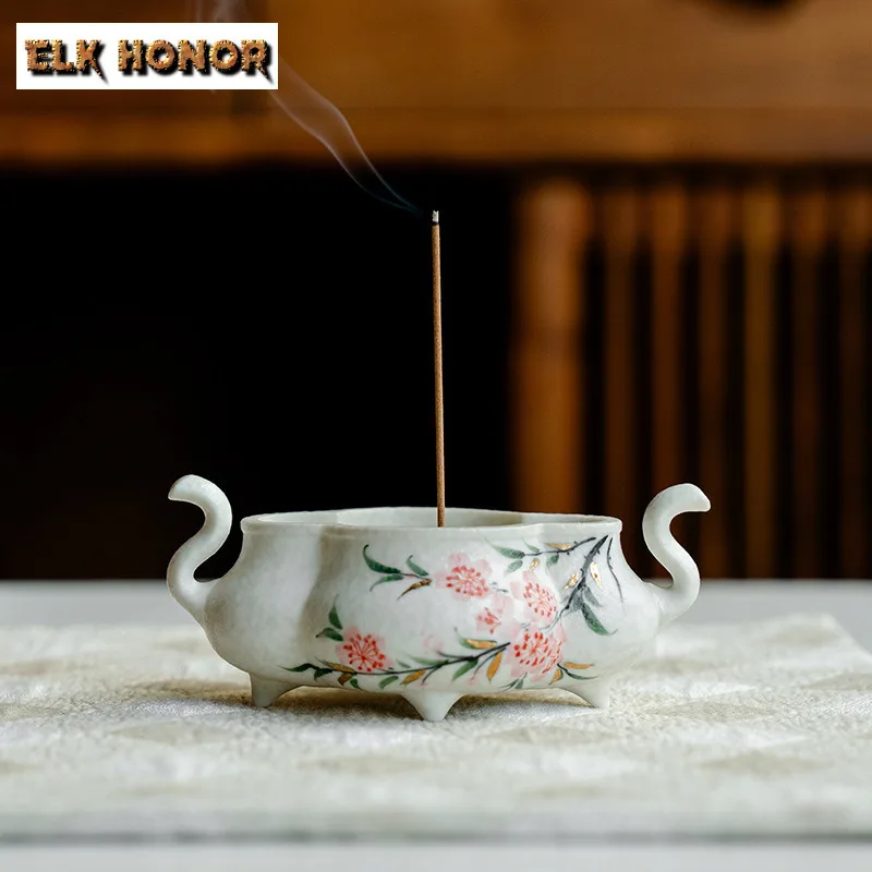 رسمت باليد زهر الخوخ حامل البخور نافورة الماء الديكور البخور المشتعلة مبخرة طقم شاي صيني الحلي