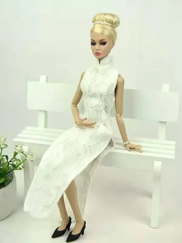 จีนแบบดั้งเดิมชุดสำหรับตุ๊กตาบาร์บี้เสื้อผ้า Cheongsam Vestido คอสูง Qipao Party ชุด1/6 BJD ตุ๊กตาอุปกรณ์เสริมของเล่น