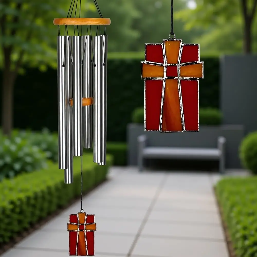 

28-inch Stained Glass Wind Chime - Amazing Grace, Memorial and Outdoor Decor Gift