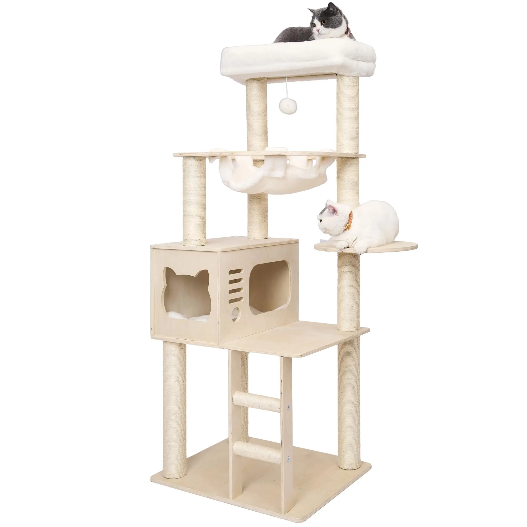 XIANGLONG Cat Climbing Frame Tree Real Branch Enchlosure Wooden House Cat Tree With Litter Box Natural Pet Toy