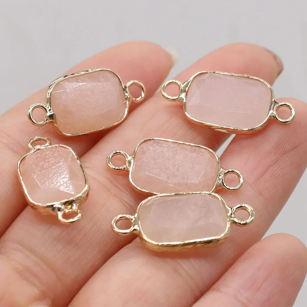 2 buah liontin konektor lubang ganda Quartzs bening Labradorite batu alam Swakarya untuk membuat perhiasan Aksesori 11x24mm