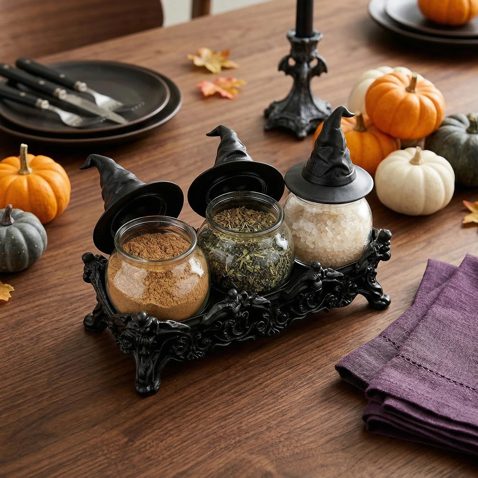 

Apothecary Spice Jars Set with Witchy Hat Lids Witchcore Kitchen Decor Seasoning Box for Seeds Grains Sugar and Salt