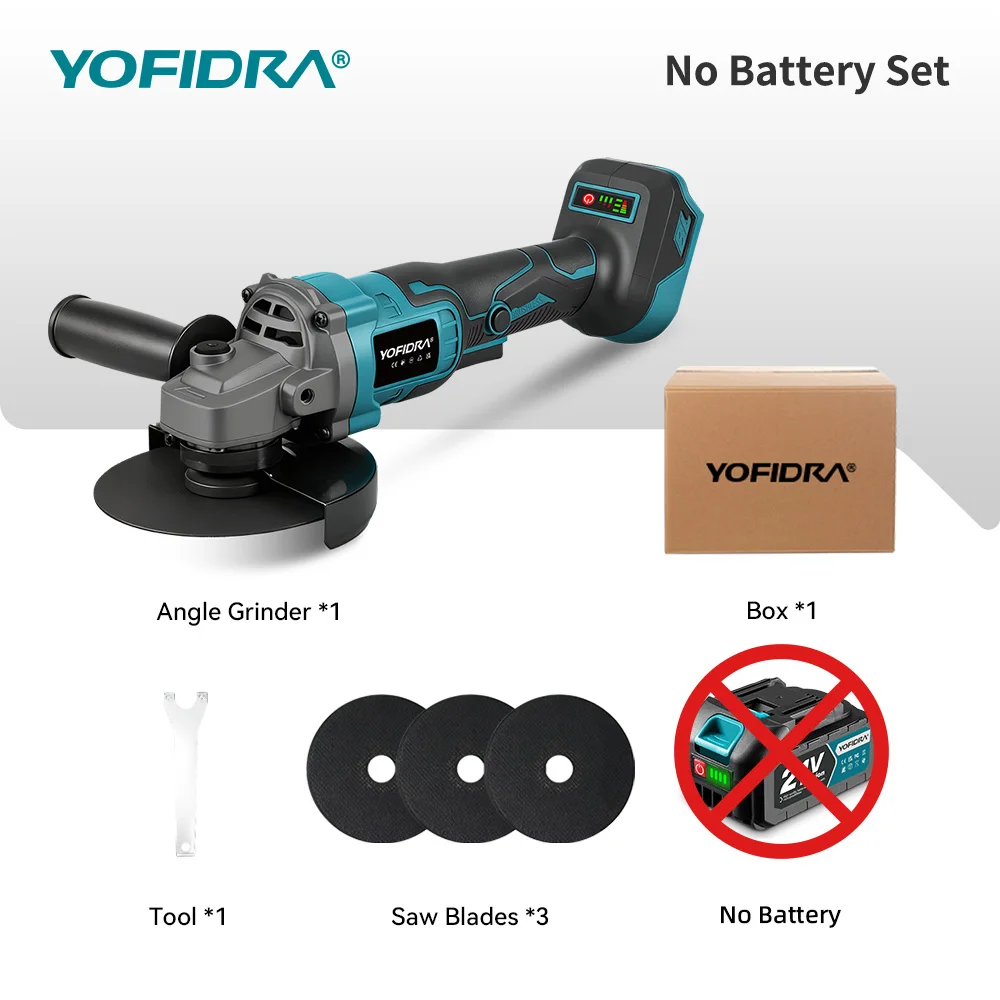 YOFIDRA 125 mm bürstenloser Winkelschleifer, 3 Gänge, kabellose Schleifmaschine, Schneiden, Holzbearbeitung, Elektrowerkzeug für Makita-Akku-Pin