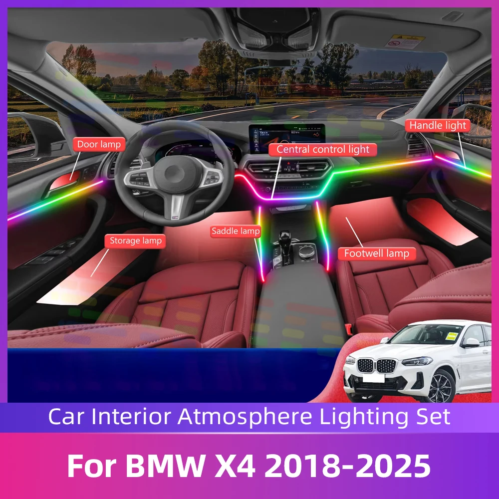 

Car Interior Ambient Lights Acrylic Strip Kits Multi-mode Dynamic Flowing By APP Control Mood lighting For BMW X4 G02 2018-2025