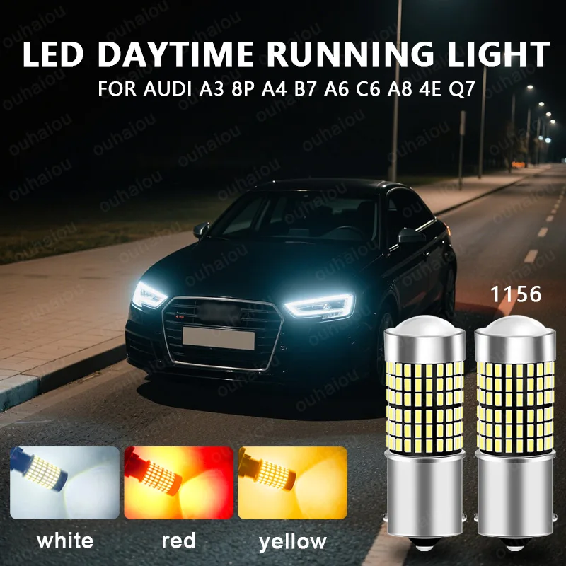 

2pcs For Audi A3 8P A4 B7 A6 C6 A8 4E Q7 LED Daytime Running Light DRL Bulb Lamp Canbus P21W BA15S 1156
