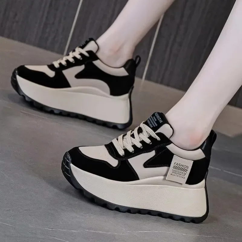 Fujin 8cm Microfiber Leather Platform Wedge Fashion Women Spring Autumn Chunky Sneakers Shoes Breathable Comfortable Vulcanize