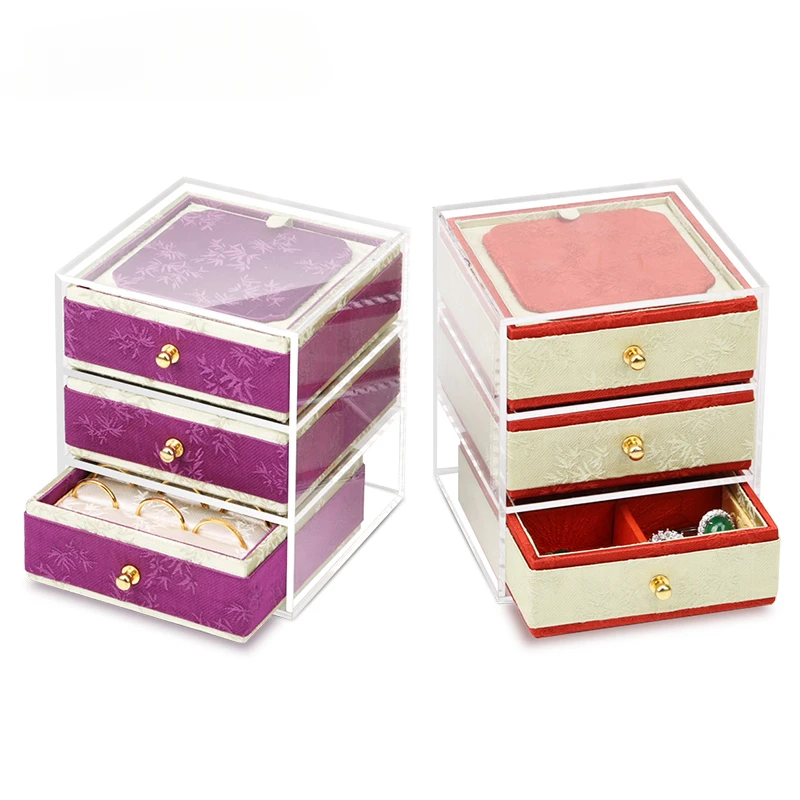 Acrylic drawer jewelry box, multi-layer ring bracelet storage box, dustproof belt cover, jewelry grid plate, jewelry box