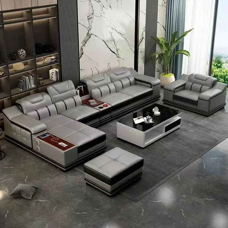 -Modern leather live room L shape modular sofa bed multifunctional couch set corner living room sofas furniture for home office