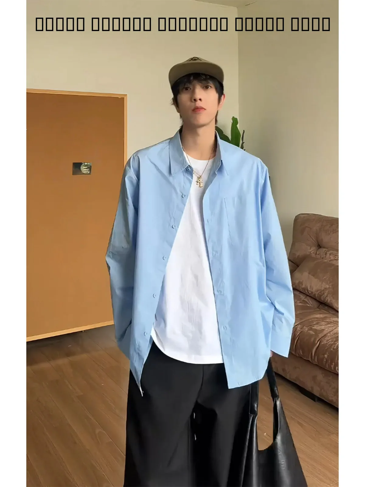 

Blue Casual Long Sve irt for Boys Spring Faion Outerwear Cleanfit Korean Sle Loose Fit Youthful Trendy M Top