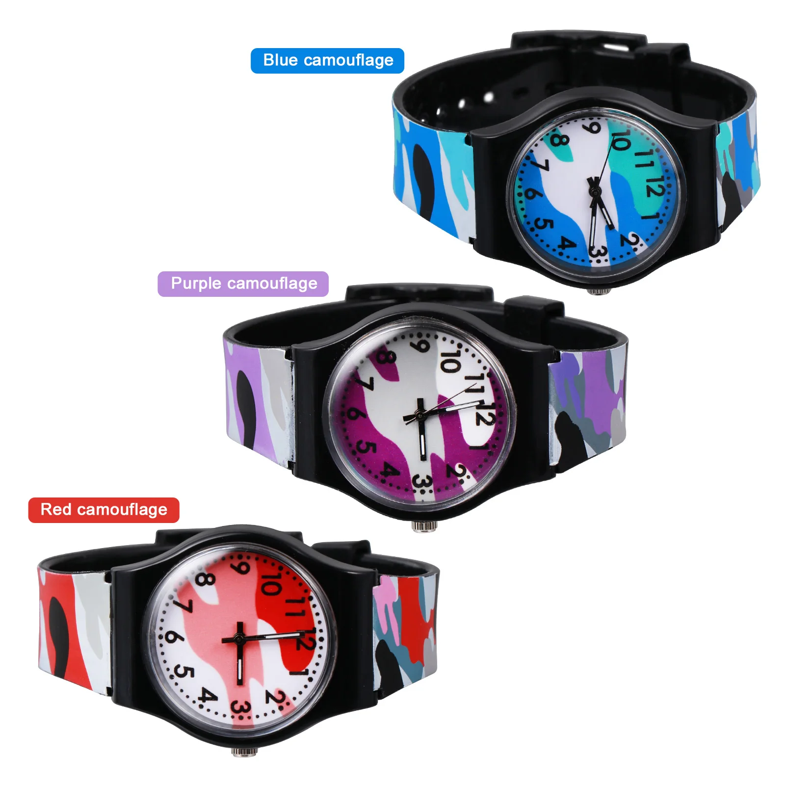 

Cartoon Camouflage Watch for Kids PVC Band Lightweight Large Dial Comfortable Children Wristwatch Adorable Gift Boys
