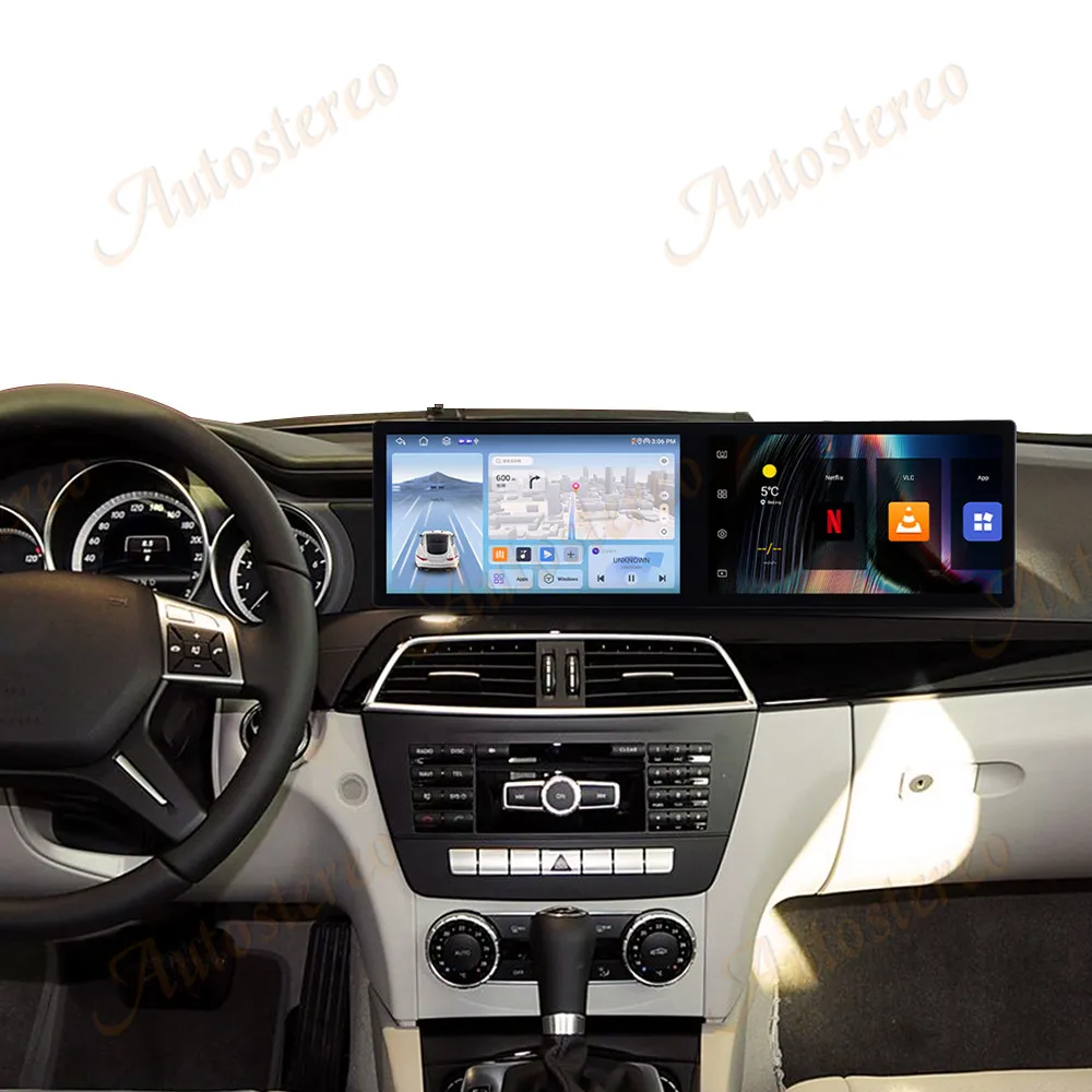 Car GPS Navigation Player For Mercedes-Benz C-Class 2011-2014 Android 14 Dual 11.5 Inch Screen Multimedia Display Car Radio