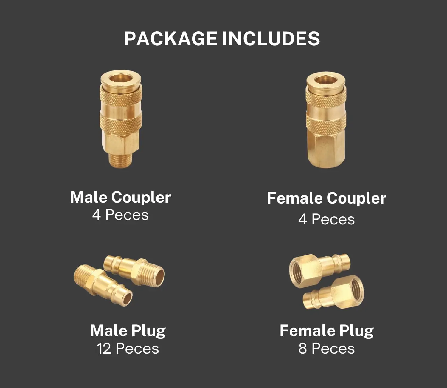 Brass 1/4 Inch NPT High Flow Air Coupler and Plug Kit | Air Hose Quick Connect Adapter, V Style, Air Compressor Fittings, (28 Pi