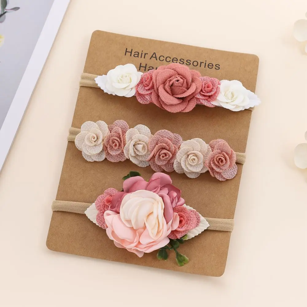 3-teiliges Baby-Mädchen Stirnband-Set, Niedliches Elastisches Haarband für Neugeborene, Blumen-Stirnband für Kleinkinder, Kopfschmuck, Kinder-Accessoires – Detail 4
