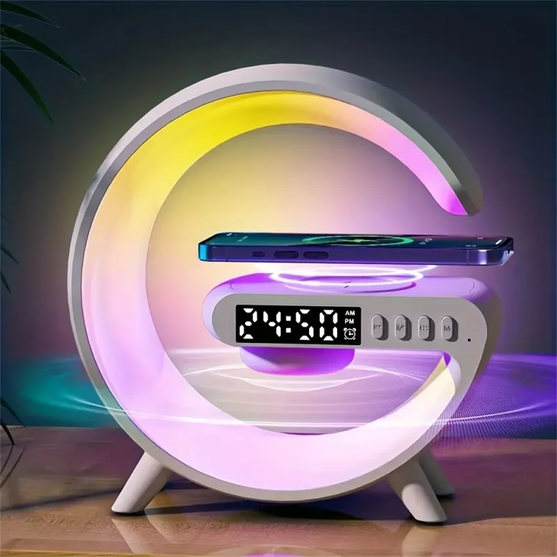 USB Power Wireless Charger Bluetooth Speaker RGB Night Light Clock Alarm Clock Decoration for IPhone Samsung Xiaomi Huawei G63