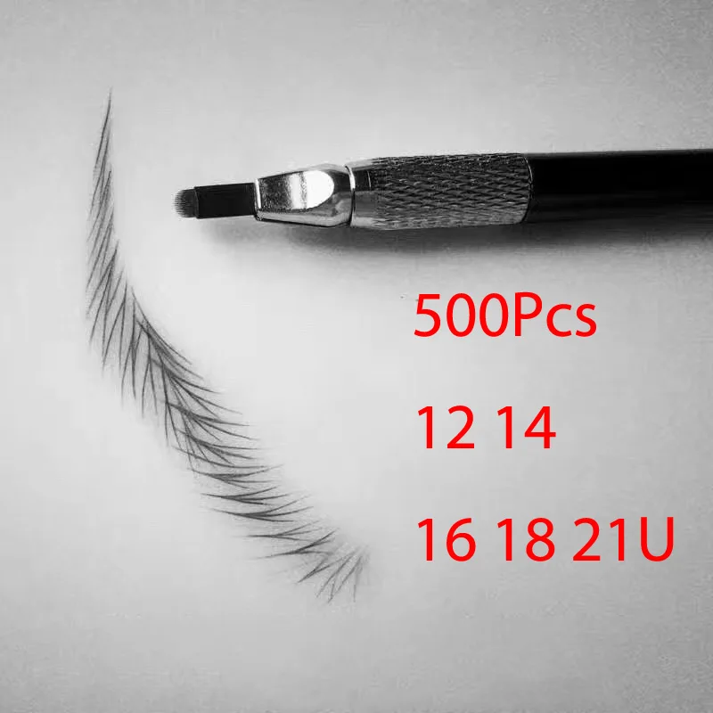 

500pcs Nano Agulhas Lamina Needles 0.18mm Para Microblading Tattoo Blade Multiple 12/14/16/18/21U Shape for Manual Eyebrow Pen