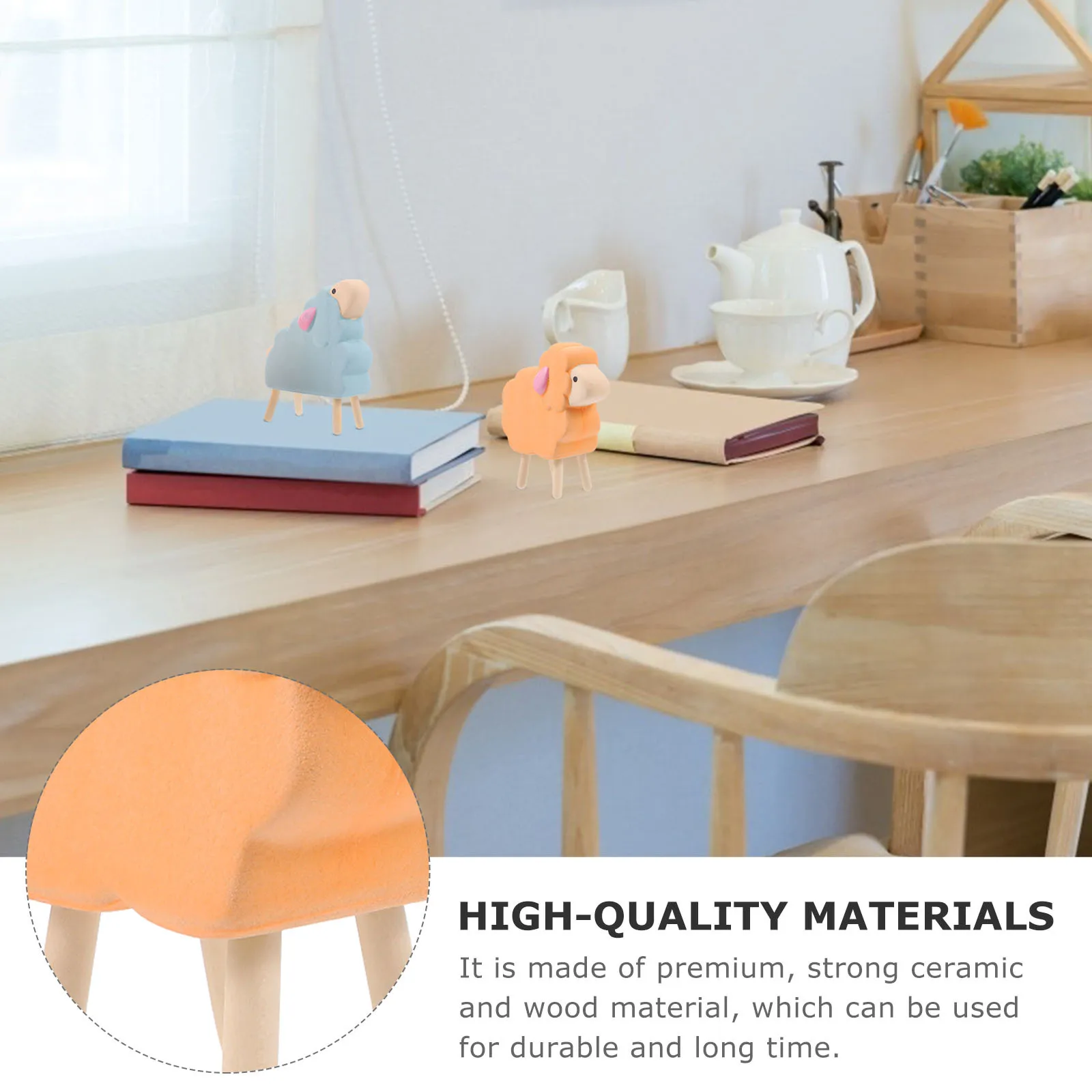 

2Pcs Creative Ceramic Animal Ornaments Desktop Decoration Ceramic Sheep Craft Home Decor Wood Leg Animal Sculpture