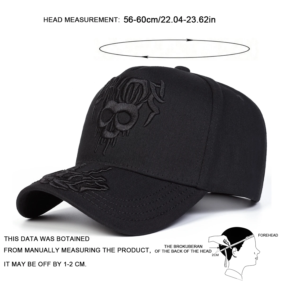 Unisex-Baseballmützen mit Totenkopf-Stickerei, für Frühling und Herbst, für den Außenbereich, verstellbar, lässige Hüte, Sonnenschutzhut, Sportkappe – Detail 4