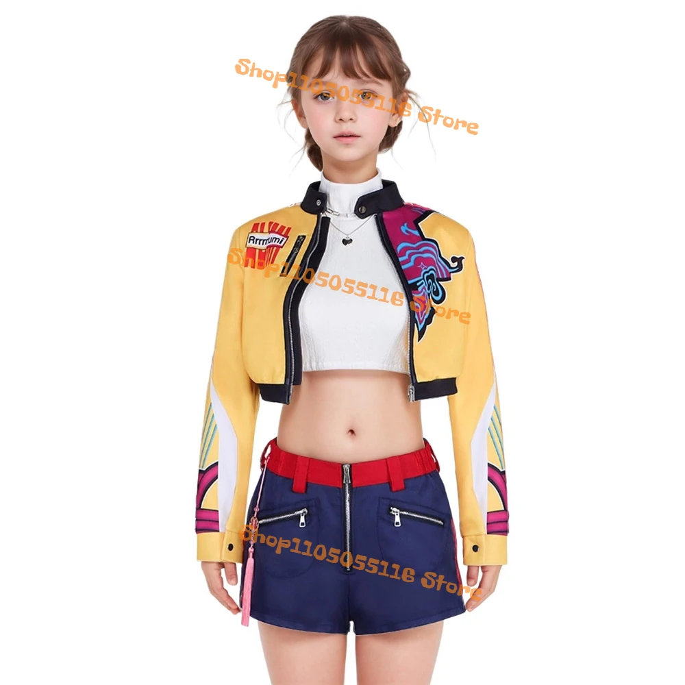 

Kids Rumi Zoey Mira KPop Demon Costume Hunters Cosplay Costume Halloween Top Pants Full Set Outfit
