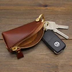 2024 New Handmade Men's and Women's Key Pouch PU Leather Zipper Car Key Case Holiday Gift Zipper Key Pouch
