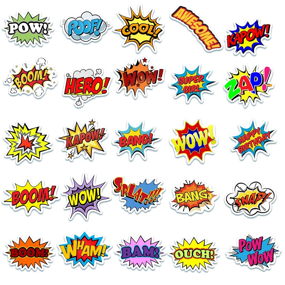 50 pegatinas sorpresa impermeables con letras inglesas para casco, bicicleta, diario, estuche de lápices