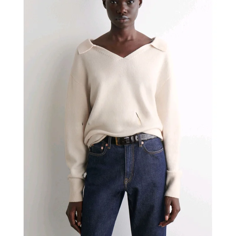 Herfst nieuwe collectie dames ne wolmix gebreide top stand fit casual losse sle lange Sve polyester stof