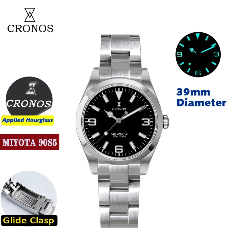 New Cronos EX Diver Mechanical Men Watch 39mm Automatic MIYOTA 9015 Sapphire Glass Bushed Bracelet Glide Clasp 10ATM L6041