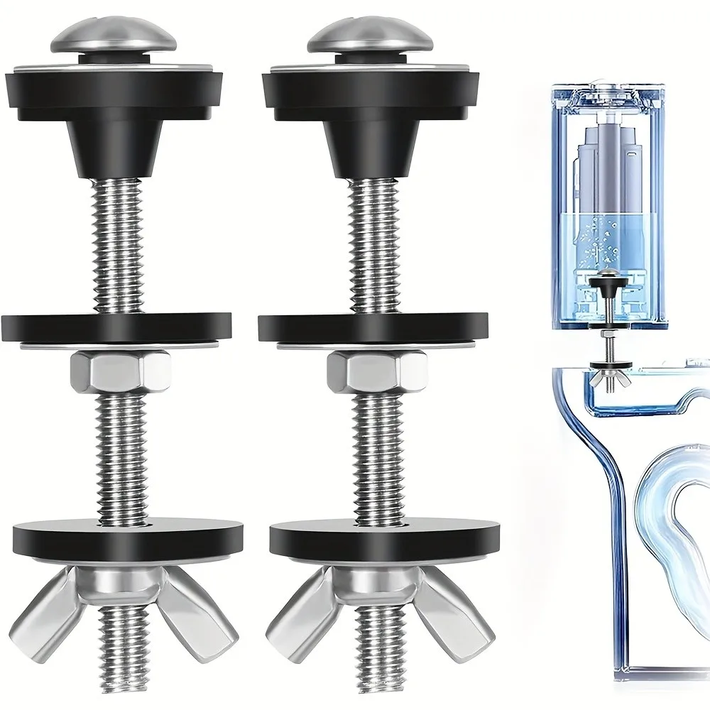

2Pcs Heavy-Duty SS Toilet Screws – Long Nut, Rubber Gaskets, Waterproof for Seat & Tank