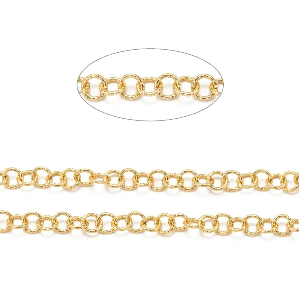 Aluminium Rolo Chains Textured Surface Connector with Spool Unwelded Chain Light Gold Color Chains for Jewelry Making