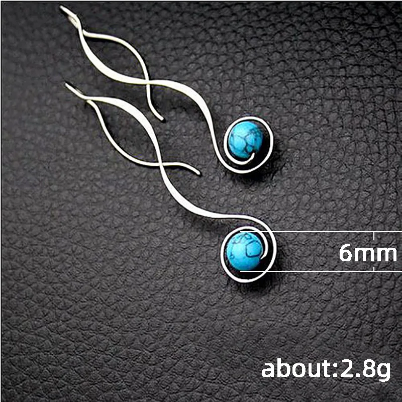 Simple Retro Turquoise Long Earrings For Women Fashion Trend Earrings Girls Wear Jewelry Everyday