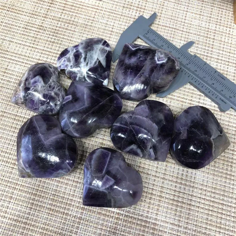 Natural Dream Amethyst Quartz Crystal Heart Shape Polished Palm Stone Healing Crystals Home
