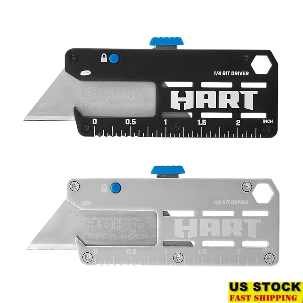 4-in-1 Pocket Utility Knife Tool 2-Pack Retractable Blade Quick-Change Mechanism Integrated Ruler Bottle Opener Driver Bit
