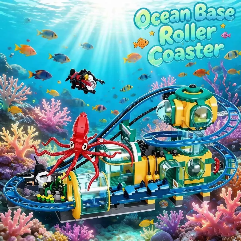 JJ9251 MOC Underwater Roller Coaster Building Blocks Ocean Theme Roller Coaster Toy Creative  Assembly Birthday Gift Set 1080pcs